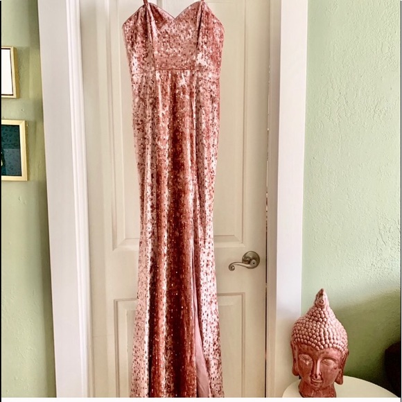 blush pink sequin lace maxi dress